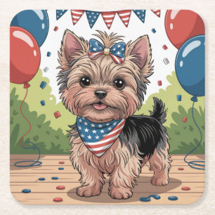 Niedliches Yorkie Independence Day Untersetzer Set