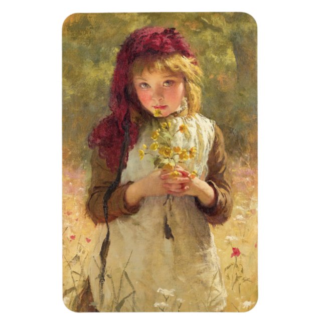 Niedliches Young Girl Holly Yellow Buttercup Blume Magnet (Vertikal)
