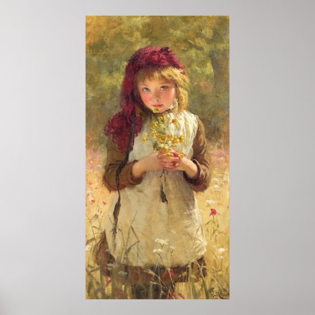Niedliches Young Girl Holly Yellow Buttercup Blume Poster (Vorne)