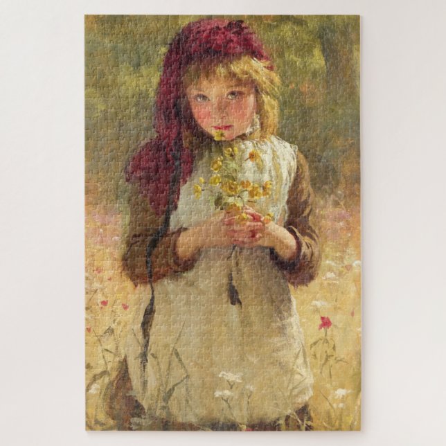 Niedliches Young Girl Holly Yellow Buttercup Blume Puzzle (Vertikal)