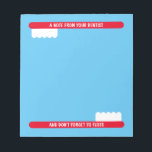 Niedliches Zahnbürstenheft für Zahnarztbüro Notizblock<br><div class="desc">Niedliches Notizblock mit Zahnbürste für Zahnarztbüro. Personalisiertes Memo Pad Design für Zahnarztpraxis oder Hygiene. Hübsche Vorlage mit zeichnend Zahnbürste.</div>