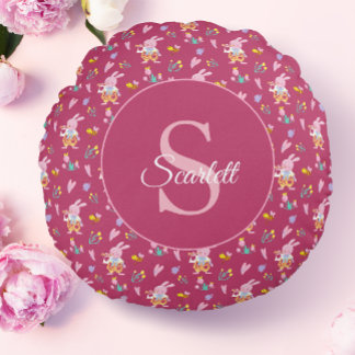 Niedliches Zaubergartenmuster Monogram Name Rundes Kissen