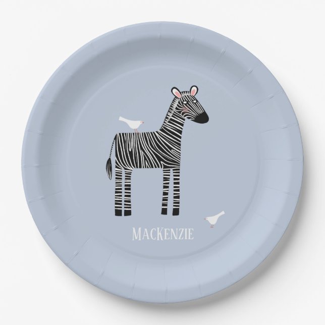 Niedliches Zebra Blue Boy Party Pappteller (Vorderseite)