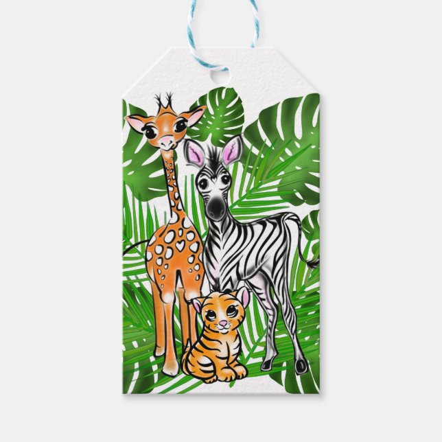 Niedliches Zebra-Giraffe-Dschungelmotiv Geschenkanhänger (Vorderseite)