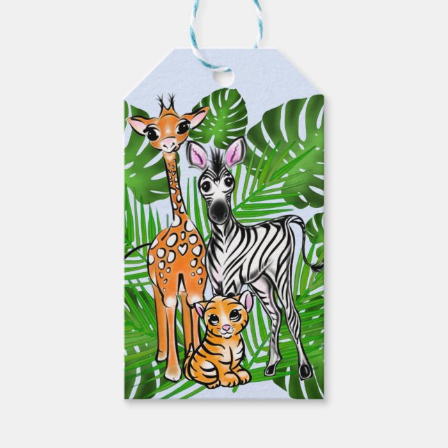 Niedliches Zebra-Giraffe-Dschungelmotiv Geschenkanhänger (Vorderseite)