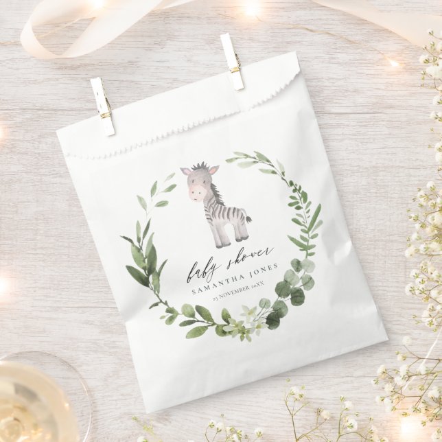 Niedliches Zebra Green Foliage Wreath Baby Duschpa Geschenktütchen (Ausgeschnitten)