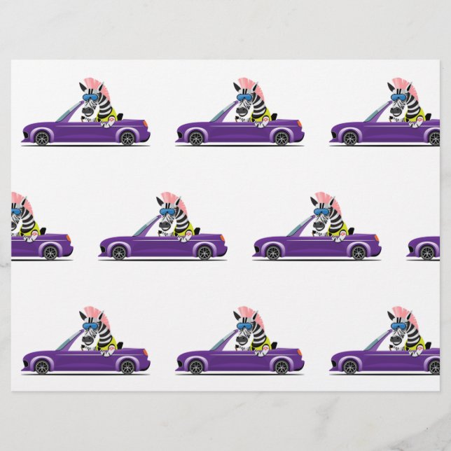 Niedliches Zebra im Lila Auto Flyer (Vorne)