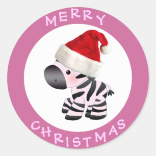 Niedliches Zebra in Weihnachtsmannmütze Rosa Weihn Runder Aufkleber