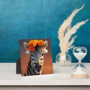 Niedliches Zebra mit orangefarbenen Blume Fotoplatte