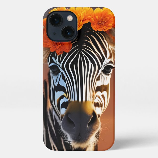 Niedliches Zebra mit orangefarbenen Blume iPhone Hülle (Rückseite)