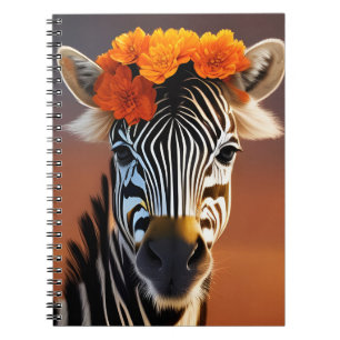 Niedliches Zebra mit orangefarbenen Blume Notizblock