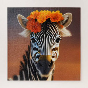 Niedliches Zebra mit orangefarbenen Blume Puzzle