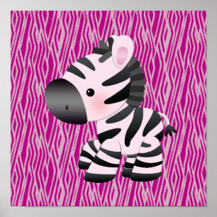 Niedliches Zebra-Pink-Tierdruckposter Poster