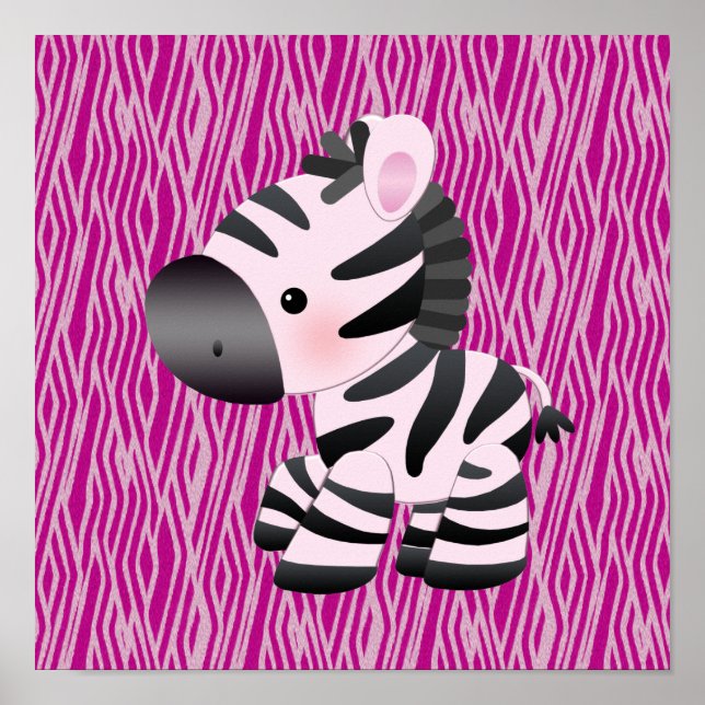 Niedliches Zebra-Pink-Tierdruckposter Poster (Vorne)