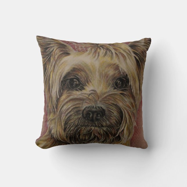 Niedliches Zeichnen von glücklichem Yorkie seidig Kissen (Vorderseite)