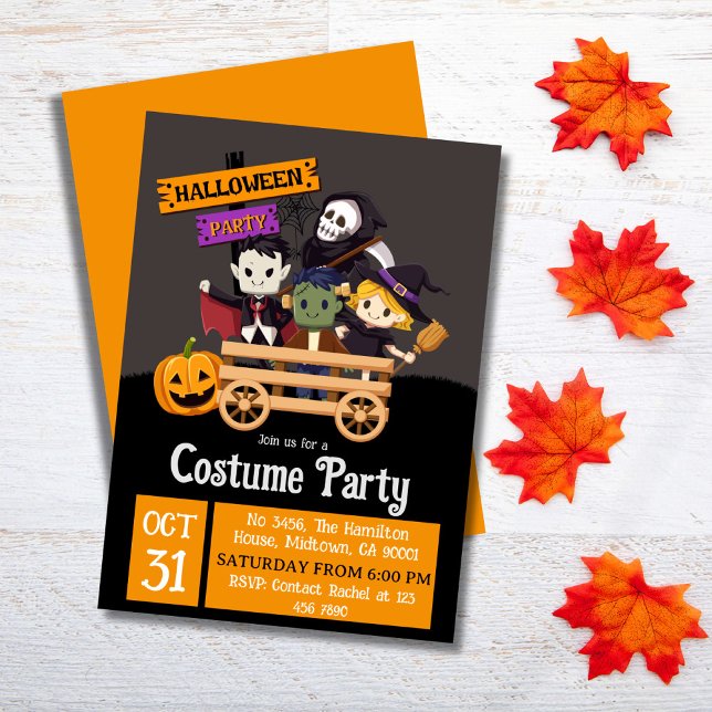 Niedliches zeitgenössisches Halloween-Kostüm-Party Einladung (Front/Back)