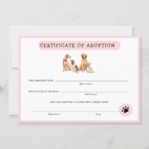 Niedliches Zertifikat für die Adoption von Puppy i