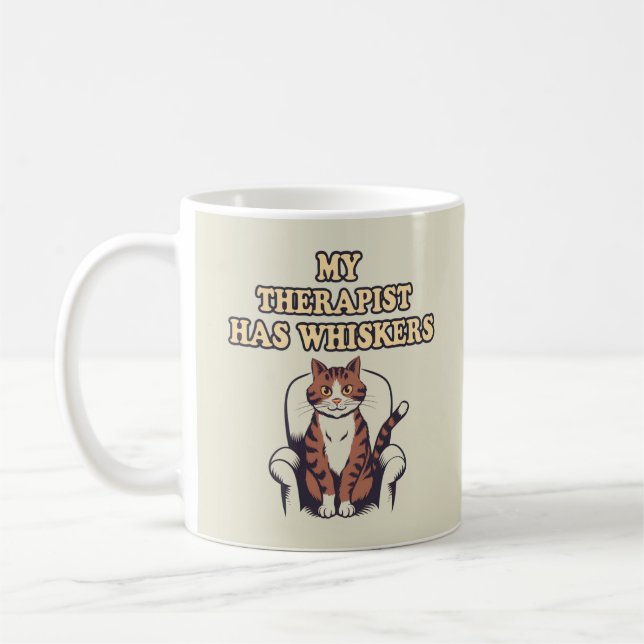 Niedliches Zitat "Mein Therapeut hat Whiskers" Kaffeetasse (Links)