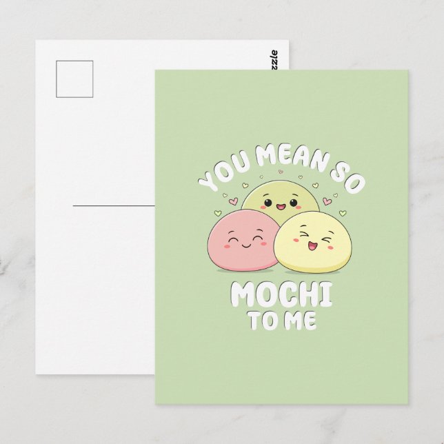 Niedliches Zitat von Kawaii Mochi Food Puppe Paste Postkarte (Vorne/Hinten)