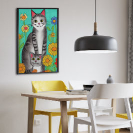 Niedliches Zitat von Whimsical Folk Art Cat and Ki Poster