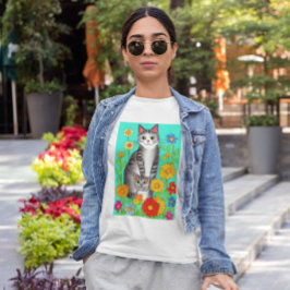 Niedliches Zitat von Whimsical Folk Art Cat and Ki T-Shirt