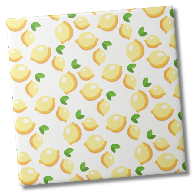 Niedliches Zitrus-Zitronenmuster Fliese (Trendy Simple Citrus White Yellow Lemon Pattern Ceramic Tile)