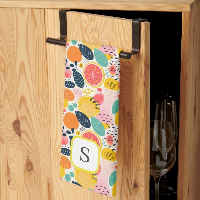 Niedliches Zitrusfrüchtemonogramm Geschirrtuch (Drittel gefaltet)