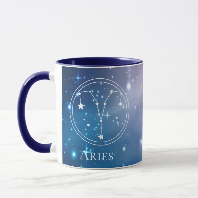 Niedliches Zodiac-Zeichen ARIES Lila Blue Name Mon Tasse (Links)