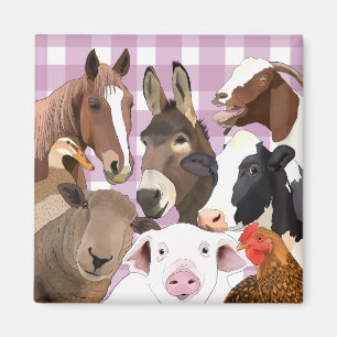 Niedliches Zuchttierportrait Gingham Karo - Lila Magnet