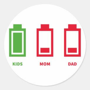 Niedrige Batterieladung Kinder Mama Vater Energie Runder Aufkleber