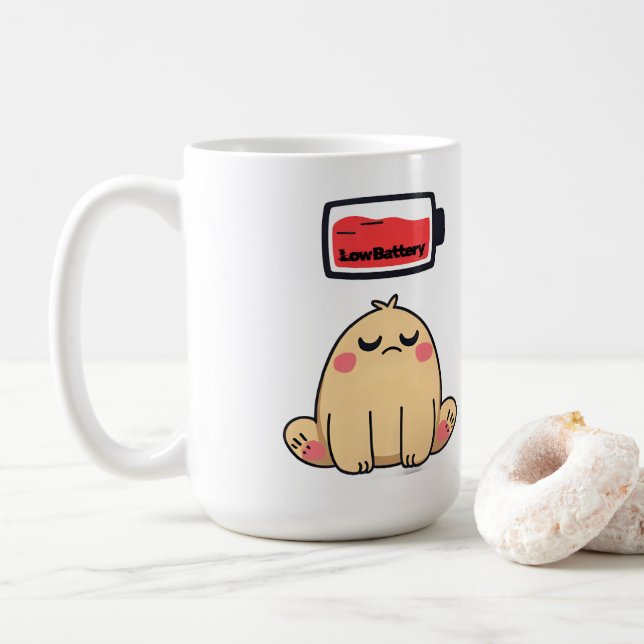 Niedrige Batterielocht - Funny Comic Doodle Kaffeetasse (Mit Donut)
