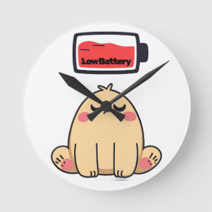 Niedrige Batterielocht - Funny Comic Doodle Runde Wanduhr