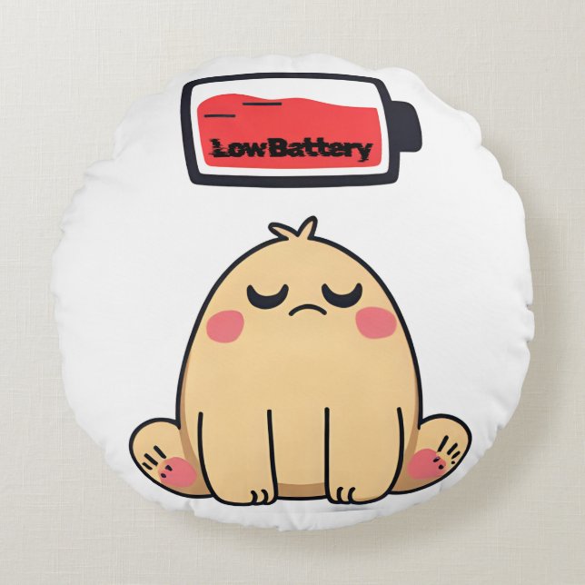 Niedrige Batterielocht - Funny Comic Doodle Rundes Kissen (Vorderseite)