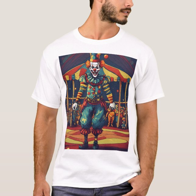 Niedrige Doodle eines bösen Clowns am Zirkus T-Shirt (Vorderseite)