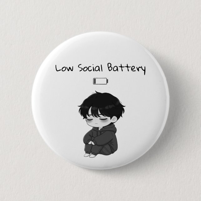 Niedriger Sozialer Akku Relatable Chibi-Junge Button (Vorderseite)