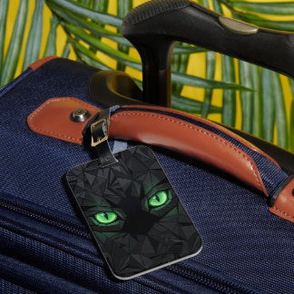 Niedrigpoly Schwarze Katze mit Smaragdgrünen Augen Gepäckanhänger
