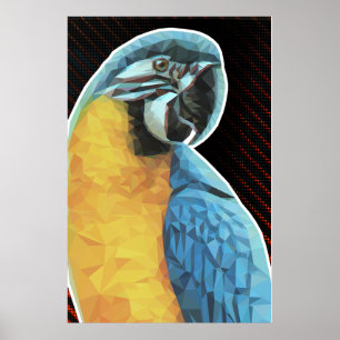 Niedrigpolygonaler Blau-Gelber Ara Poster