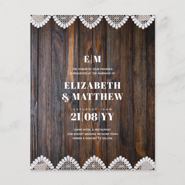 Niedrigste Budget Hochzeit FLYER Rustikale Spitze (Vorne)