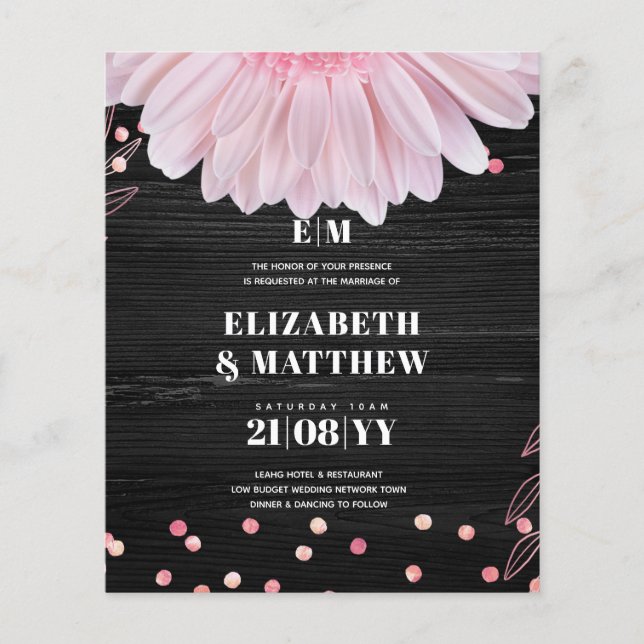 Niedrigste Budget Hochzeiten FLYER Pink Black Dais (Vorne)