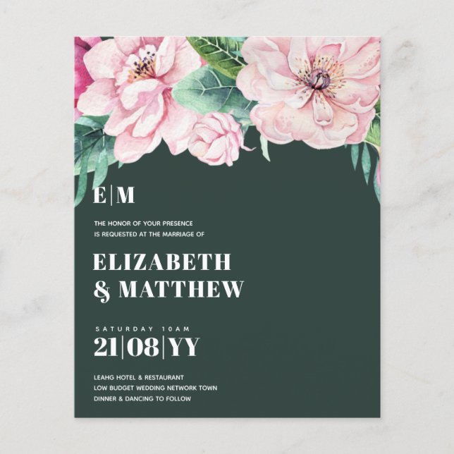 Niedrigste Budget Hochzeiten FLYER Rosa Blume Girl (Vorne)