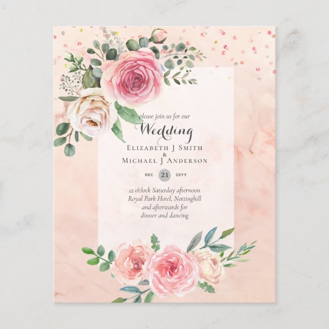 NIEDRIGSTE HAUSHALTSMITTEL Rosenblumen Einladungen Flyer (Vorne)