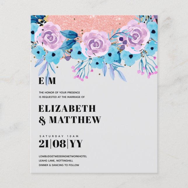 Niedrigster Haushalt Hochzeitsblumen FLYER Blauer  (Vorne)