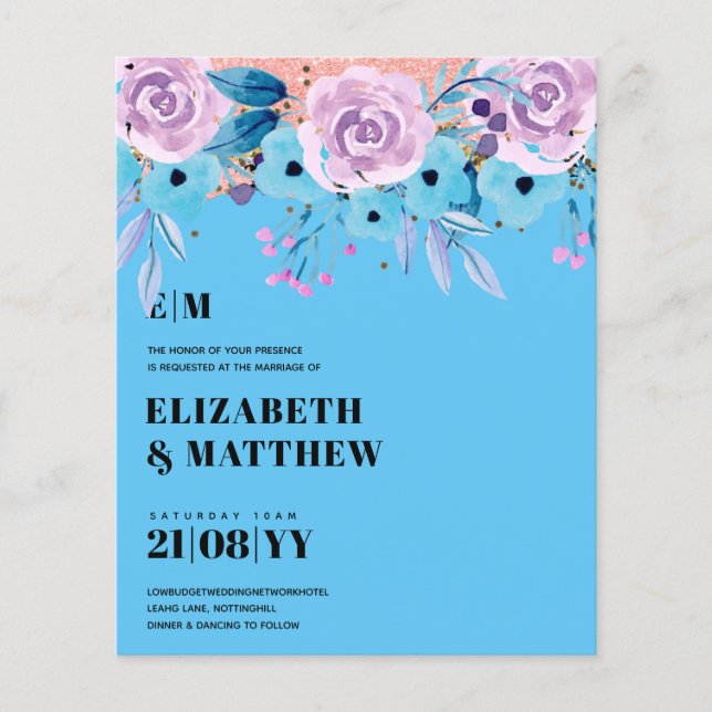 Niedrigster Haushalt Hochzeitsblumen FLYER Blauer  (Vorne)