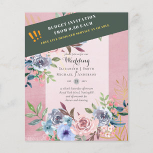 NIEDRIGSTES BUDGET Rosa Blaue Blumen Hochzeitseinl Flyer