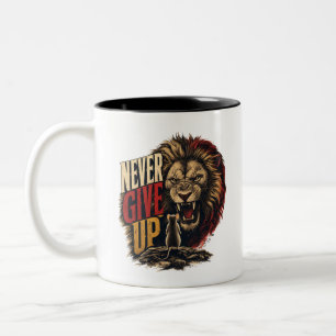 Niemals Aufgeben Motivierende Maus Vs Löwe Illustr Zweifarbige Tasse