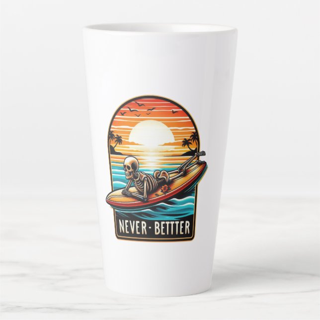 Niemals besser - Skelettsurfing Sunset Wave Milchtasse (Vorderseite)