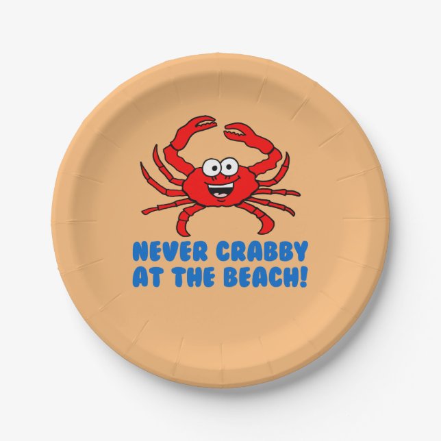 Niemals Crabby am Strand Pappteller (Vorderseite)