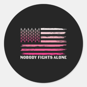 Niemand kämpft allein Brustkrebs USA Flagge Rosa R Runder Aufkleber