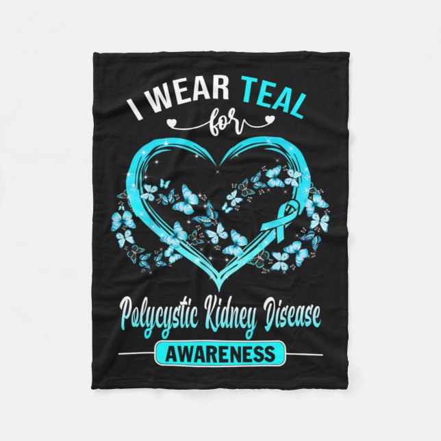 Nierenerkrankung Ich trage Aquamarinen Schmetterli Fleecedecke (Vorderseite)