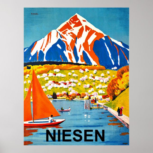 Niesen, Bergspitze über dem See, Schweiz Poster (Vorne)